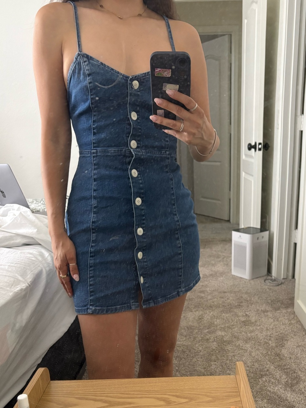 Zara Blue Denim Button-Front Mini Dress